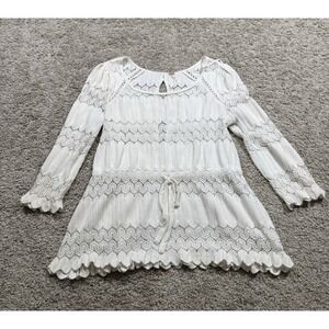 Free People Boho Lace Pattern Floral Art Deco Blouse Whimsical Cottagecore XS‎